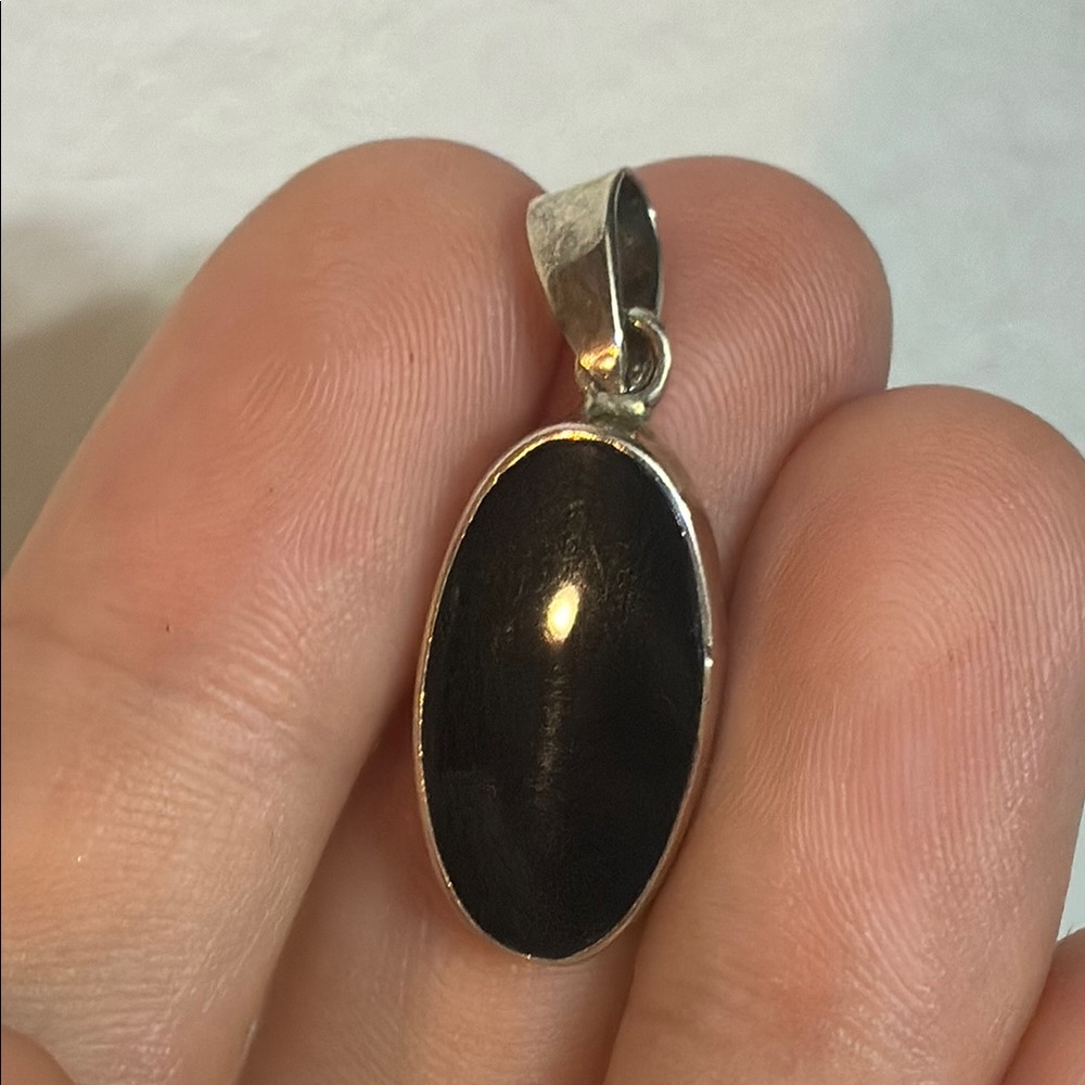 Sterling Silver 925 Black Onyx Cabochon Necklace Pendant